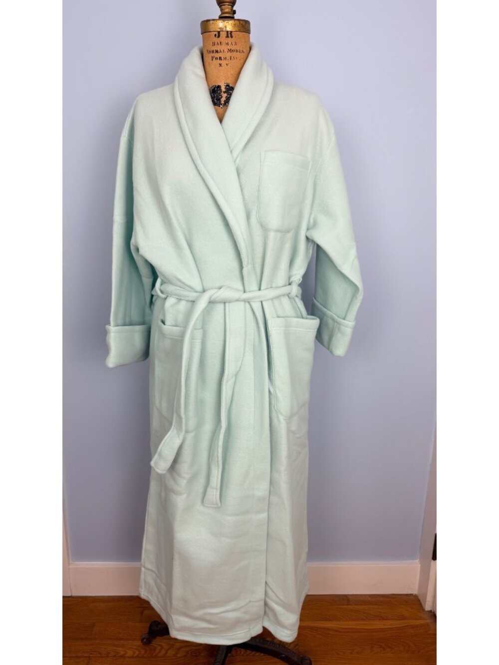 Vintage Blair Mint Green Fleece Robe With Pockets & Tie Belt Size SML Deadstock